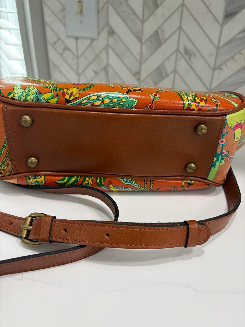 Patricia Nash Birds of Paradise Orange Top-Handle Bag Optional Shoulder Strap - Picture 5 of 8